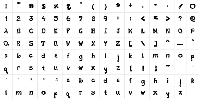 Frowny Font Regular  glyph index