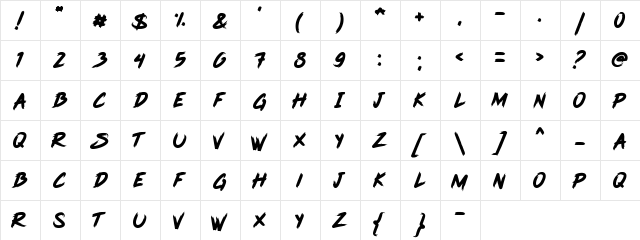 Pink Blue Regular  glyph index