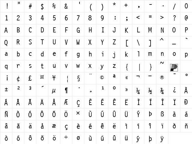 PT Regula Sans Normal  glyph index