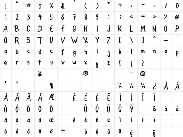 Child emperor Regular  glyph index