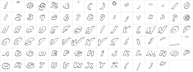 VTC ScreamItLoudOutline Italic  glyph index