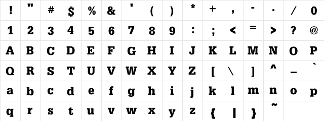 Square Serif Black Regular  glyph index