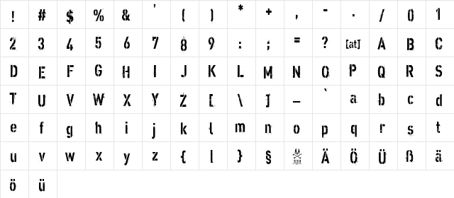 XXII-ARMY DIRTY  glyph index