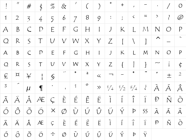 Tempus Sans SC ITC Bold  glyph index