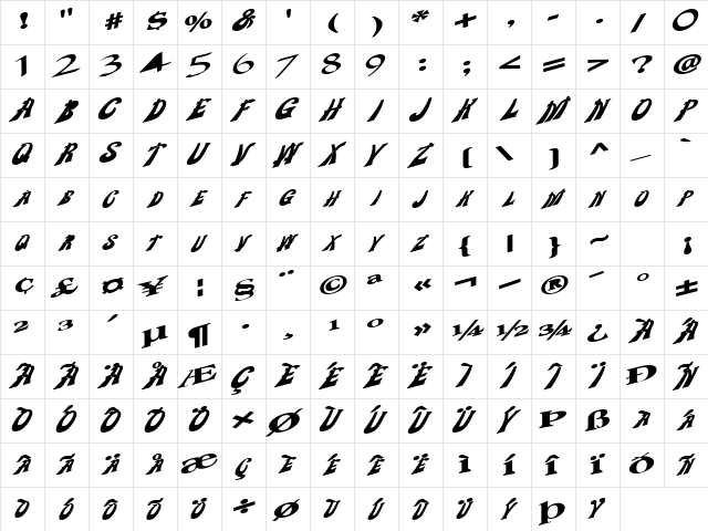 WeighAnchorFont68 Bold  glyph index