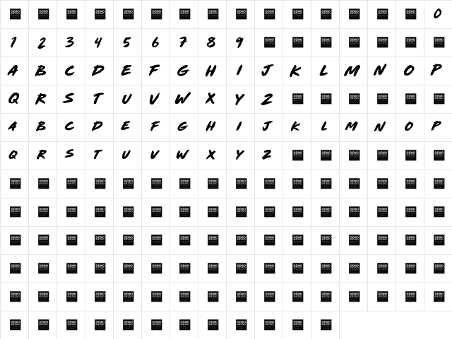 Wave Attack - Demo Regular  glyph index