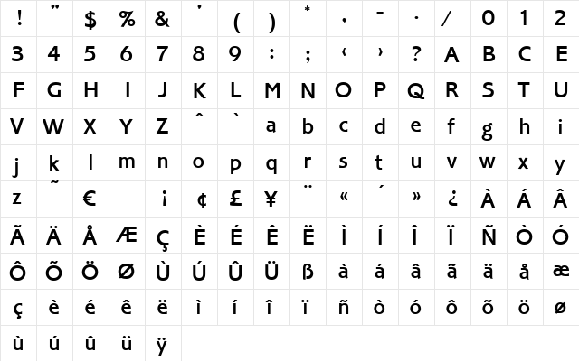 Graveur Regular  glyph index