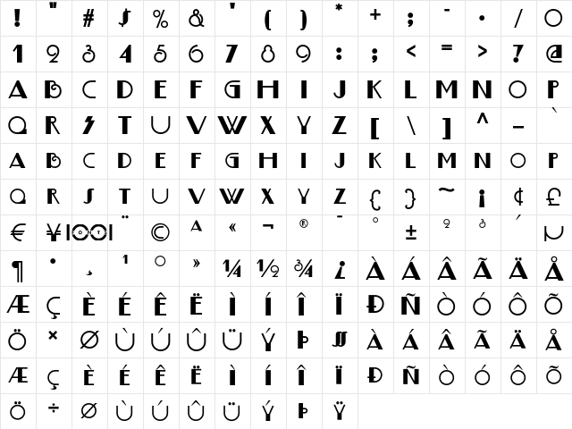 Boogie Nights NF Regular  glyph index