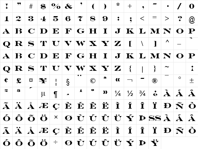 Engravers MT Bold  glyph index