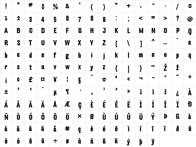 Hydra-Bold Regular  glyph index