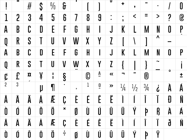 Gobold Thin Regular  glyph index