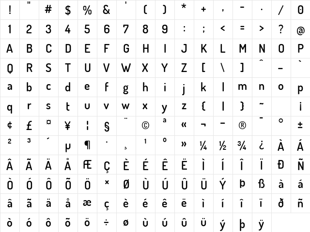 Dosis SemiBold  glyph index