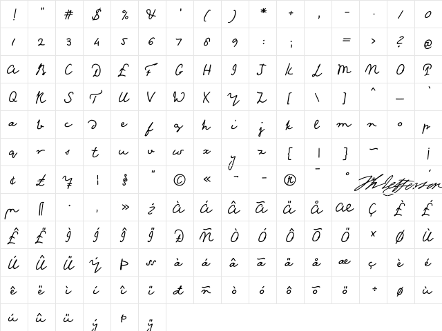 Jefferson Regular  glyph index