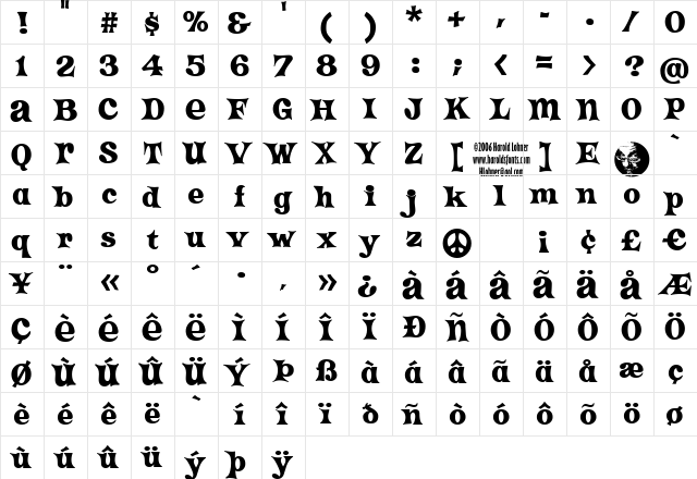 Crazy HaroldAlt Regular  glyph index