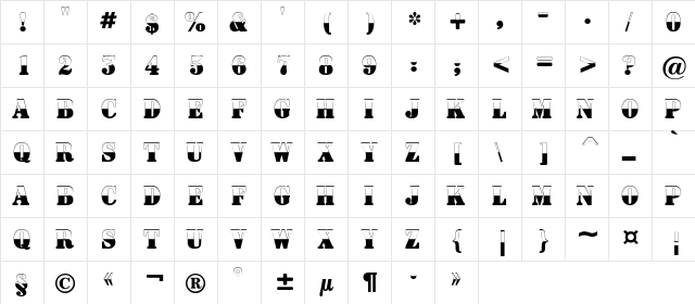 a_SignboardTitulNrB&W Regular  glyph index