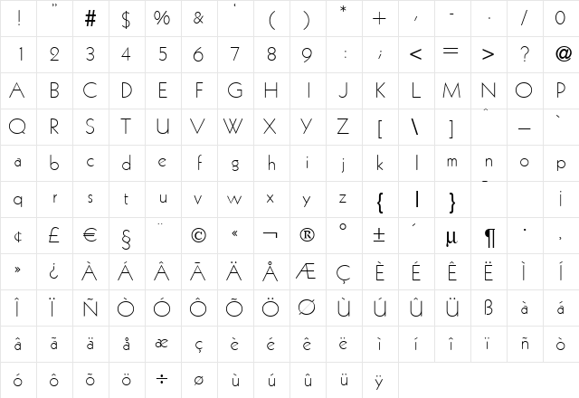 K791-Geometrical-Light Regular  glyph index