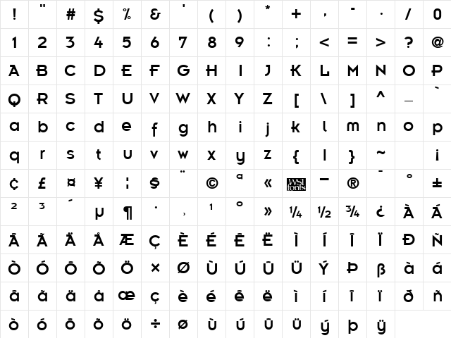 Emblem Regular  glyph index