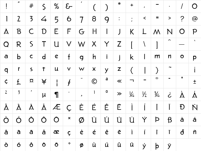 Pacific ClipperBkSG  glyph index