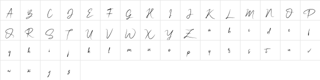 NalikaSignature Regular  glyph index