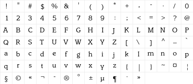 ItaliaC Regular  glyph index