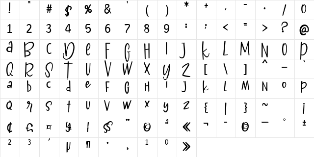 Mileadila Regular  glyph index