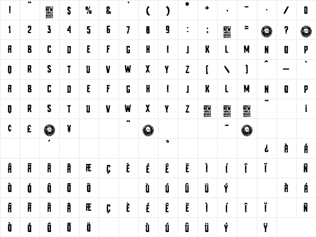 New World Order Regular  glyph index