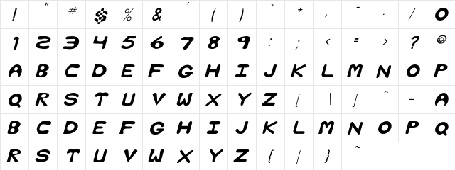 Bubble-Italic Italic  glyph index