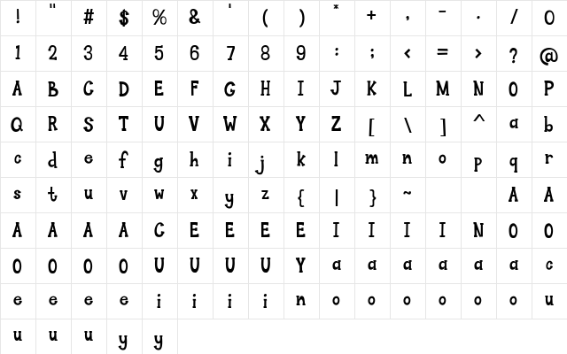 Funny Sports Regular  glyph index