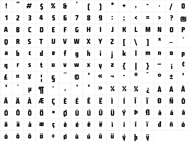 Fishmonger CB Plain  glyph index