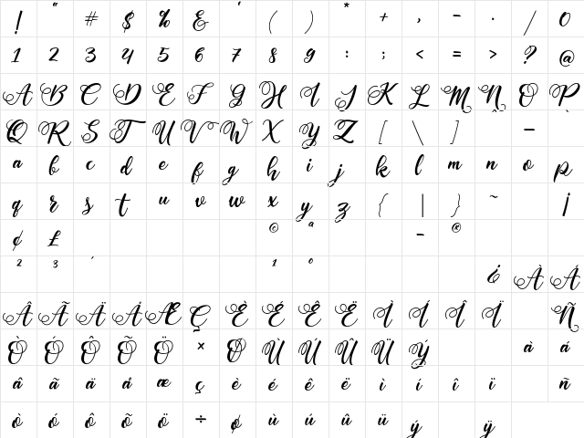 Cointa Regular  glyph index