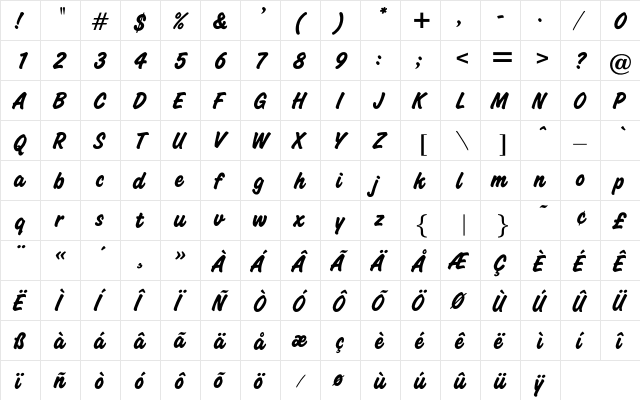 BellamyBold Regular  glyph index
