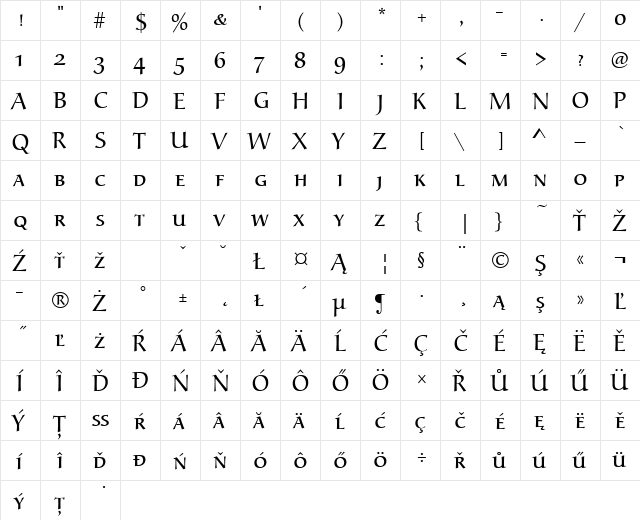 URWAlcuinSCTEELig Regular  glyph index
