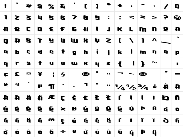 CaterPillarDrive72 Regular  glyph index