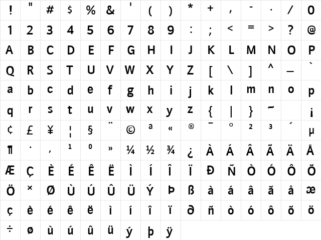 Doradani Semibold  glyph index