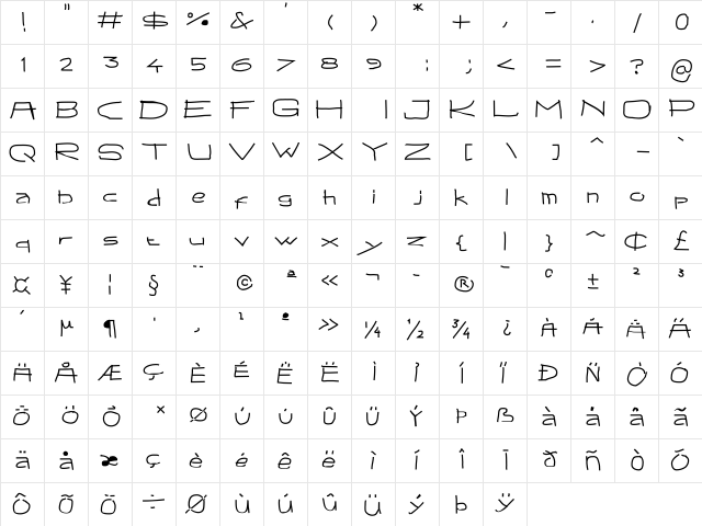 Qawber Regular  glyph index
