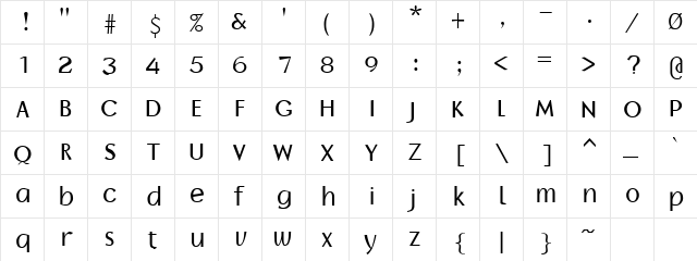 Ziegfeld Normal  glyph index