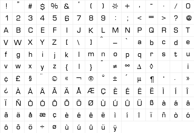 Eurasia Regular  glyph index
