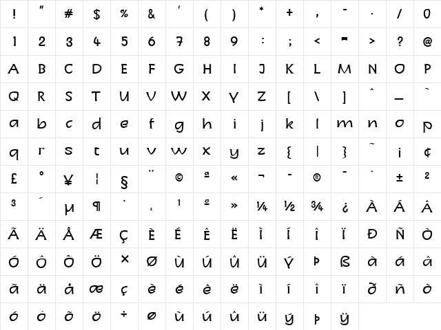 LTCharon Medium Regular  glyph index