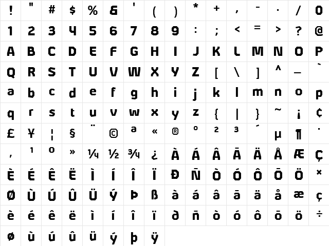 Alphii Black Regular  glyph index