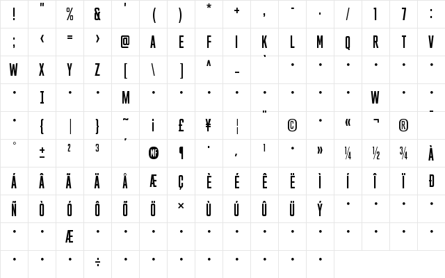 MFred Regular  glyph index