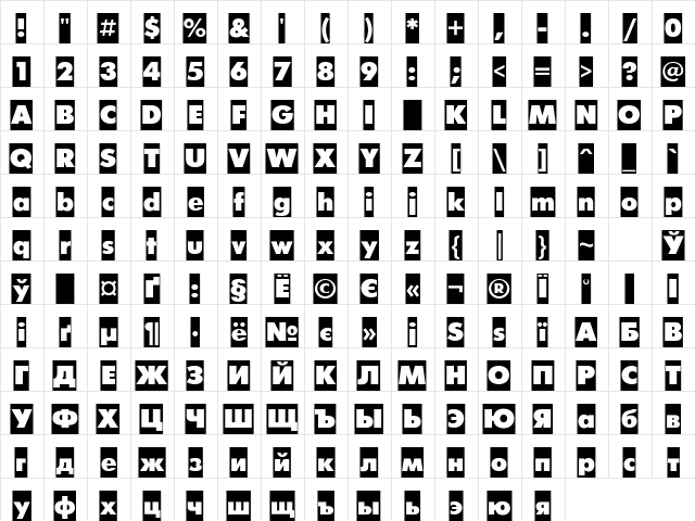 FuturisCameoC Regular  glyph index