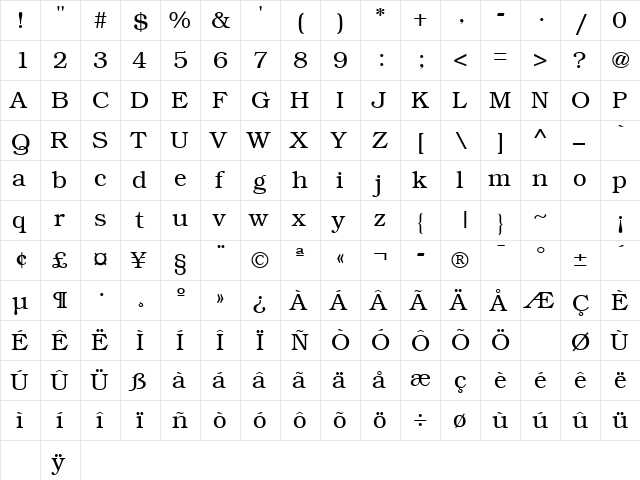 Librarian Regular  glyph index