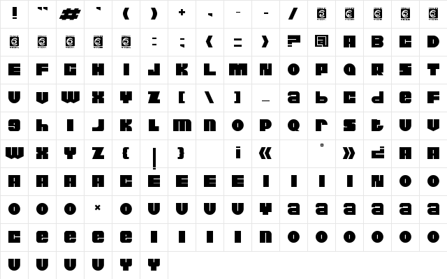 Thicxer Regular  glyph index