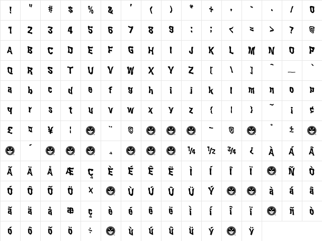 WILD2 Ghixm Bold  glyph index