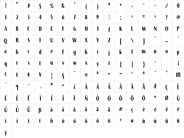 Jandoni Regular  glyph index