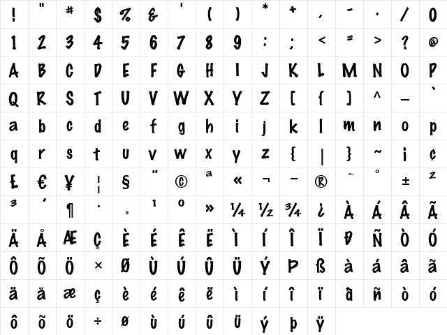 Marker Felt Regular  glyph index