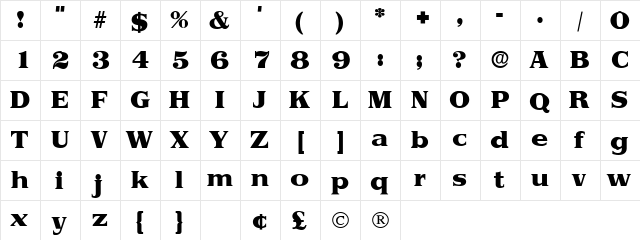 Torii Display SSi Regular  glyph index
