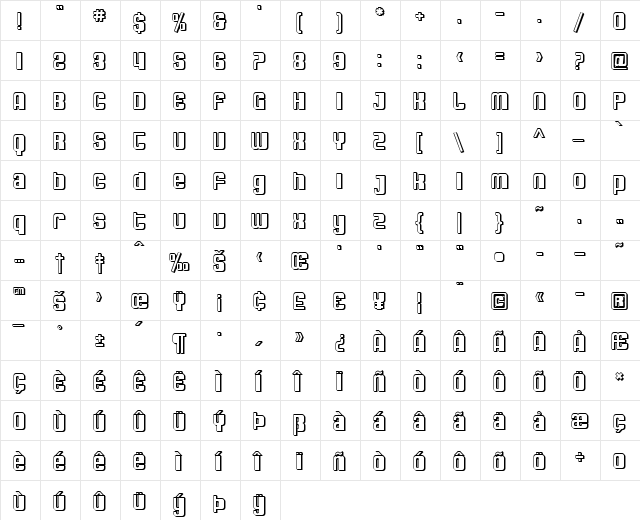 SF DecoTechno Shaded Regular  glyph index