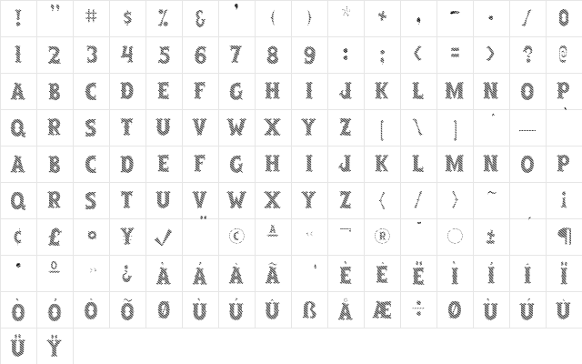 SalloonAStripe Regular  glyph index
