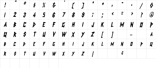 LogCabinCondensed Oblique  glyph index